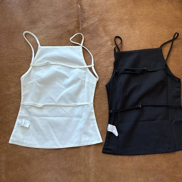 Backless Apron Blouse set Black and White - Picture 2 of 2